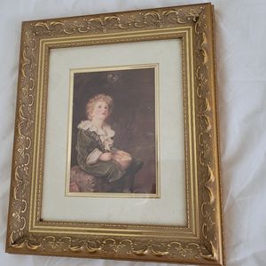 Gold ornate frame fine art express with print of antique painting of boy